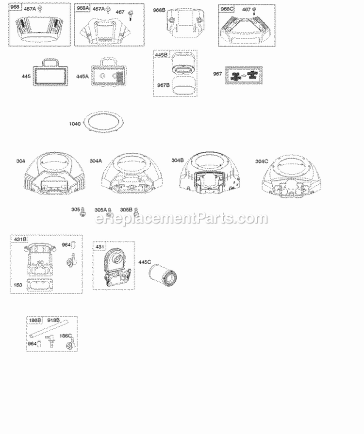 Air Cleaner Blower Housing Diagram and Parts List for 445577-3035-G5  Briggs and Stratton Engine